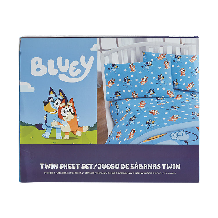 3 PIECE TWIN BEDSHEET SET"BLUE POLKA DOTS" BLUEY TWIN BBC-(SOLID PACKING: 08 ITEMS IN A CASE)