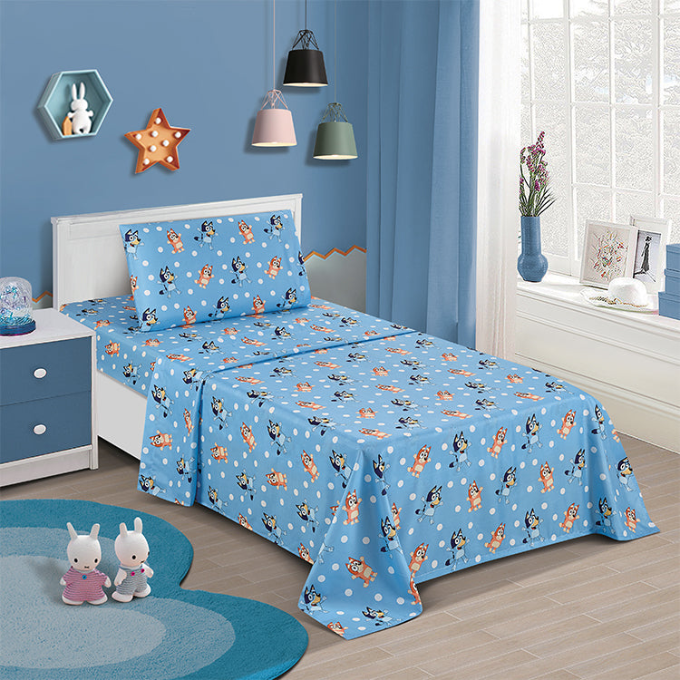 3 Piece "Blue Polka Dots" Bluey Twin BBC Bed sheet Set