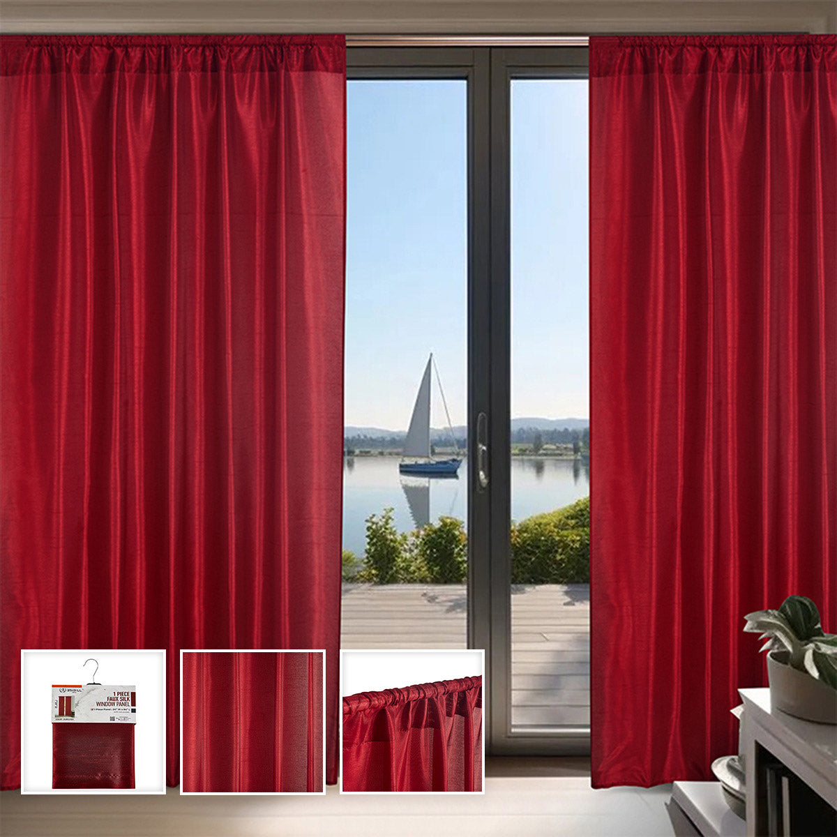 1 Piece Taupe Faux Silk Window Panel