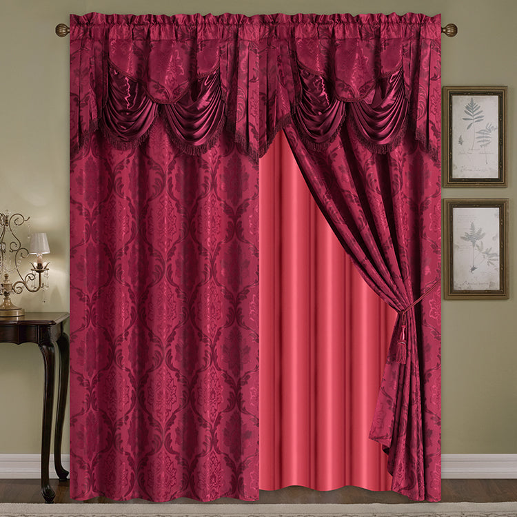 2 Pieces Amina Collection Jacquard Window Curtain With Valance and Backing(SOLID CASE PACK 12 CURTAINS PER CASE DESIGN)