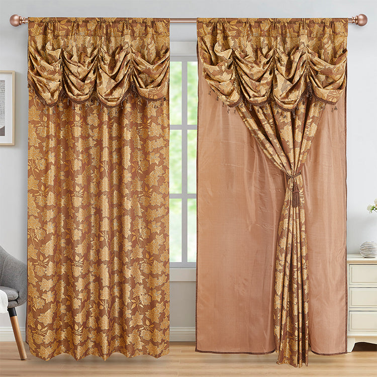 2 Pieces Amina Collection Jacquard Window Curtain With Valance and Backing (1749)
