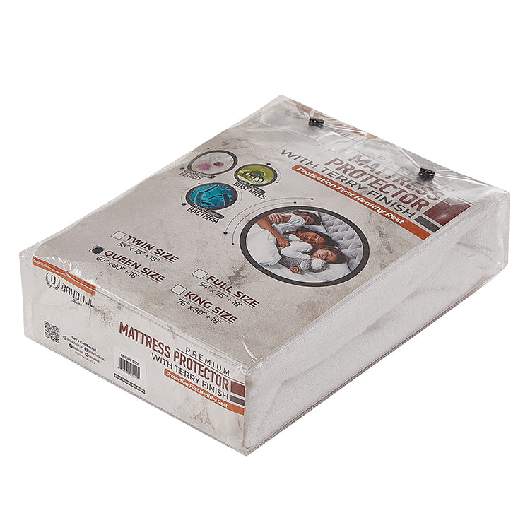 PREMIUM MATTRESS PROTECTOR WITH TERRY FINISH-(SOLID CASE PACK 12 MATTRESS PROTECTOR PER-CASE)