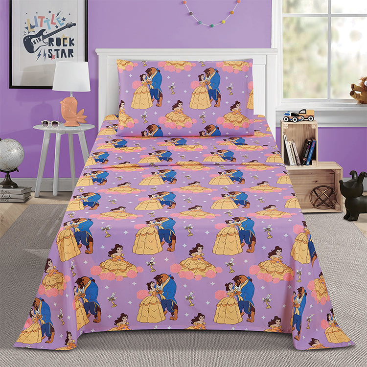 3 Piece "Dance With Me" Beauty & The Beast Twin Disney Bed sheet Set