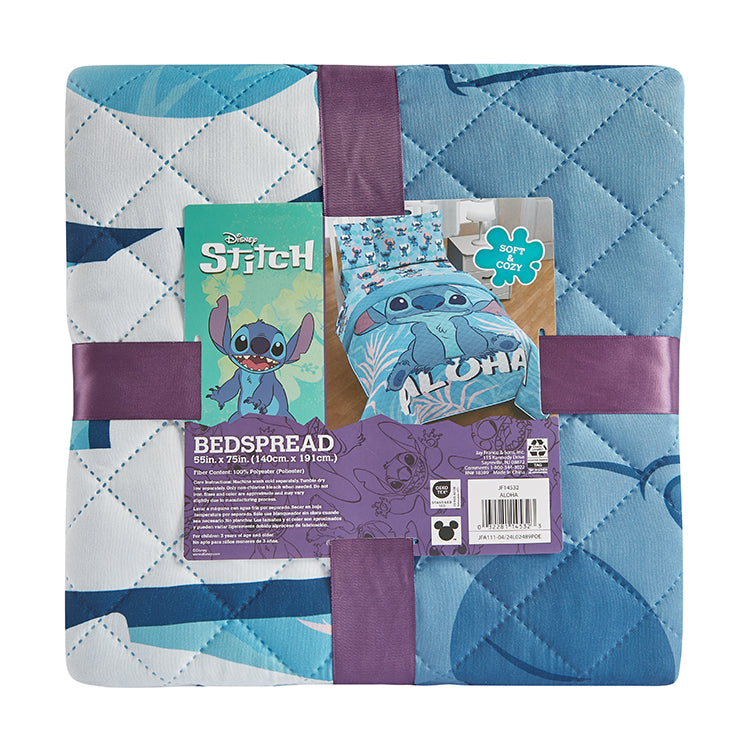 TWIN/FULL BEDSPREAD LILO & STITCH "ALOHA"- (SOLID PACKING: 12 ITEMS IN A CASE)