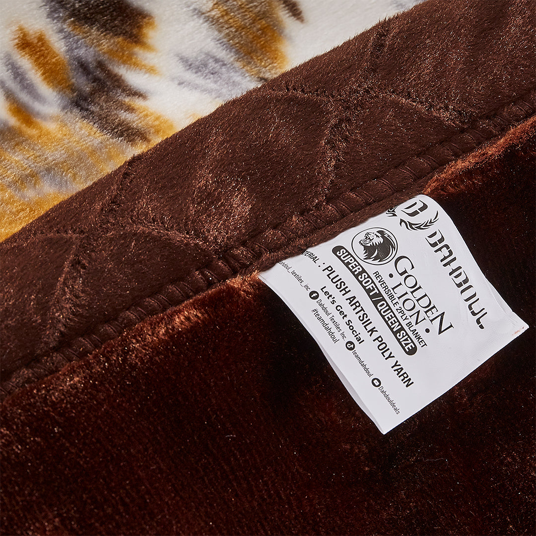 TIGER/DARK BROWN GOLDEN LION 2PLY BLANKET (SOLID CASE PACK 5 BLANKETS PER CASE)
