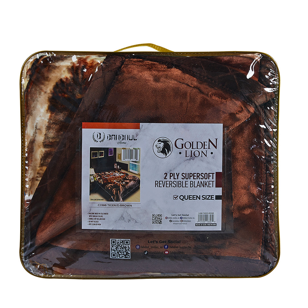TIGER/DARK BROWN GOLDEN LION 2PLY BLANKET (SOLID CASE PACK 5 BLANKETS PER CASE)