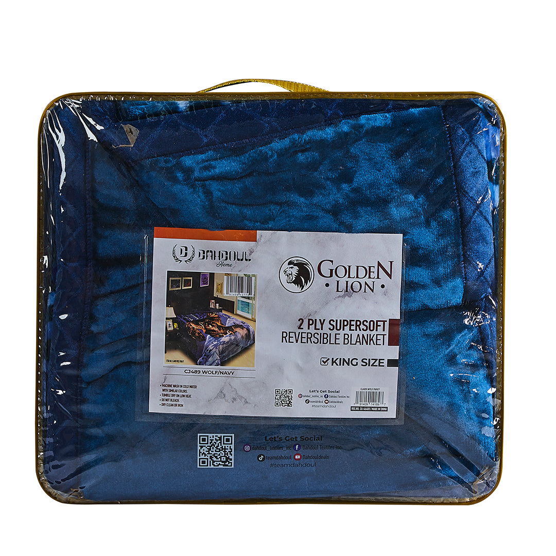 WOLF/NAVY GOLDEN LION 2PLY BLANKET (SOLID CASE PACK 5 BLANKETS PER CASE)