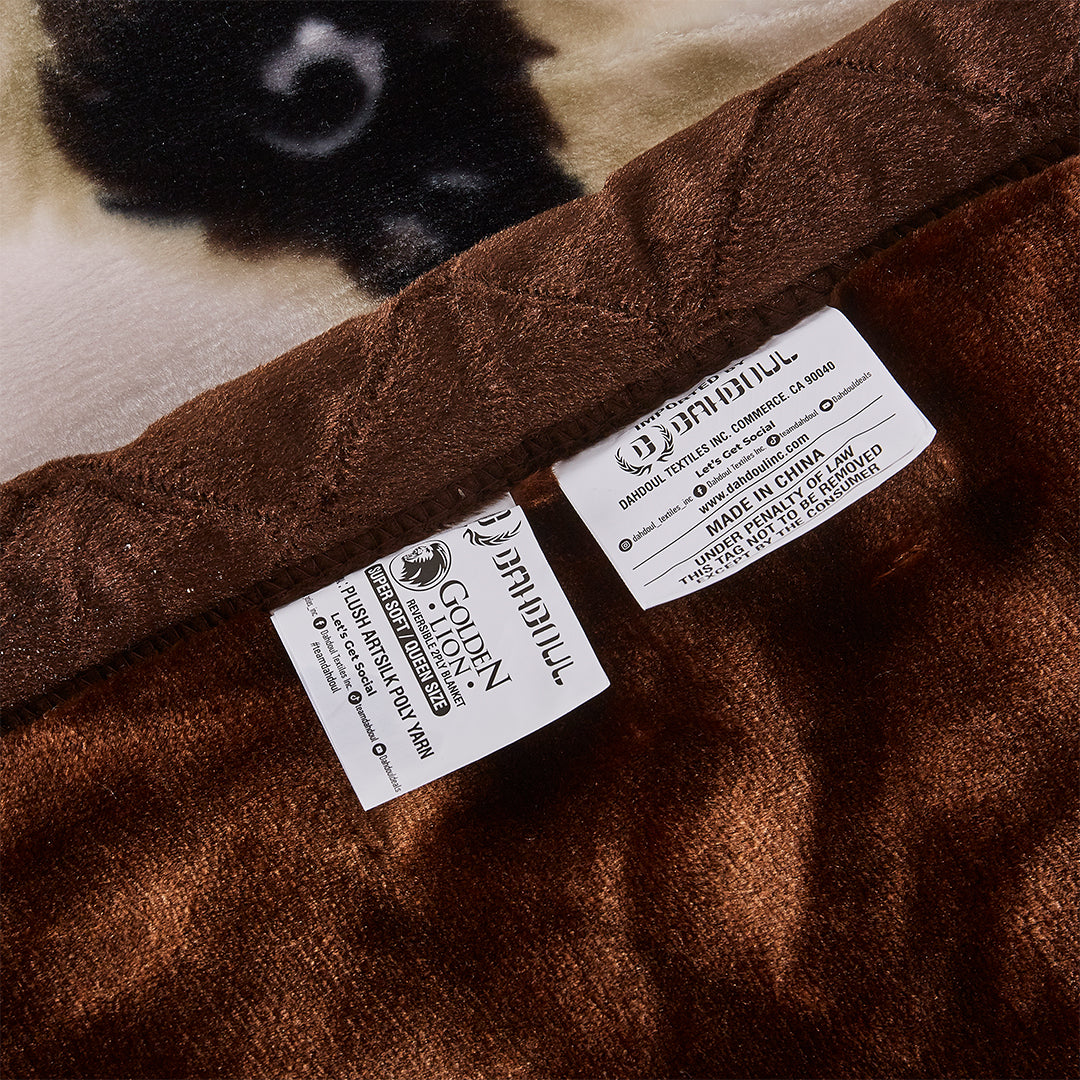 PANDA/DARK BROWN GOLDEN LION 2PLY BLANKET (SOLID CASE PACK 5 BLANKETS PER CASE)