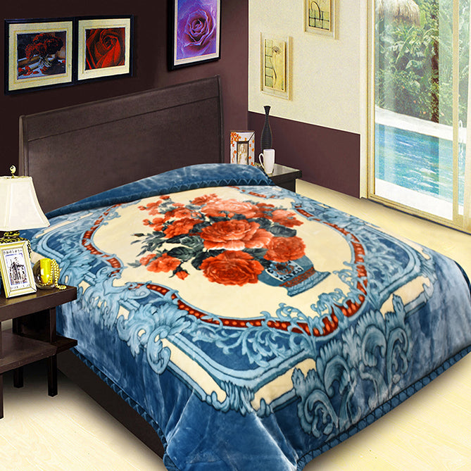 GOLDEN LION 2PLY FLOWER NEW DESIGN BLANKETS-(SOLID CASE PACK 5 BLANKETS PER CASE)