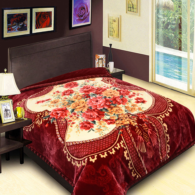 GOLDEN LION 2PLY FLOWER NEW DESIGN BLANKETS-(SOLID CASE PACK 5 BLANKETS PER CASE)