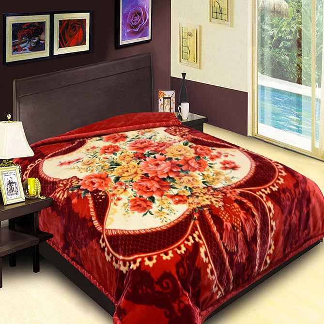 GOLDEN LION 2PLY FLOWER NEW DESIGN BLANKETS-(SOLID CASE PACK 5 BLANKETS PER CASE)