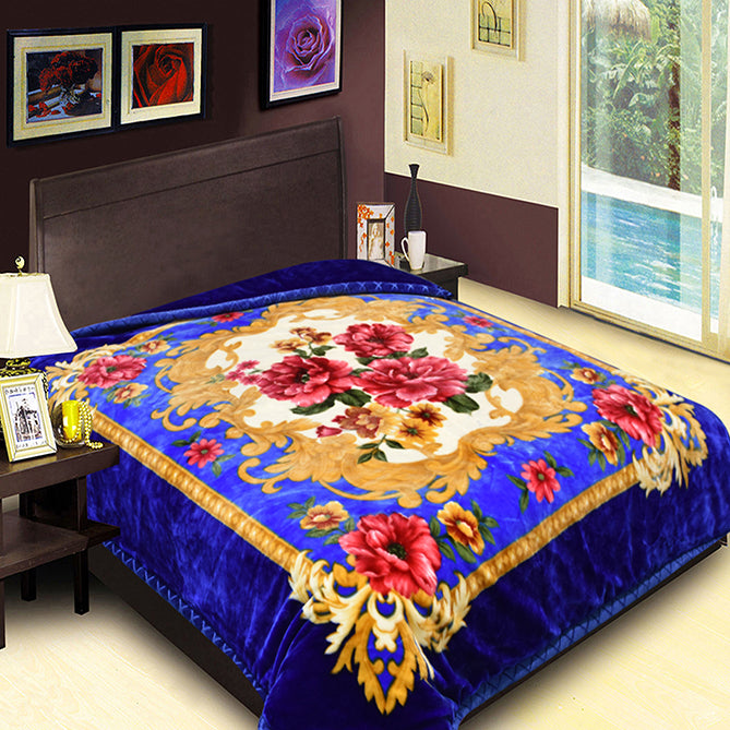 GOLDEN LION 2PLY FLOWER NEW DESIGN BLANKETS-(SOLID CASE PACK 5 BLANKETS PER CASE)