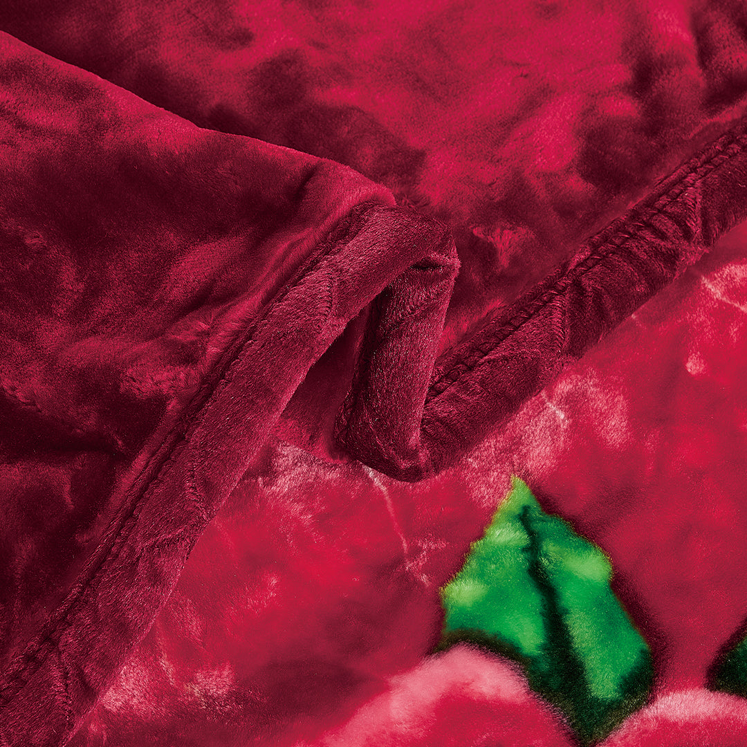 HEAVY WEIGHT 2 PLY BLANKET VIRGEN DE GUADALUPE/BURGUNDY-(SOLID CASE PACK 5 BLANKETS PER CASE)