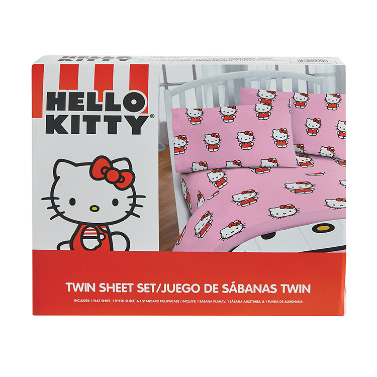 3Piece "Classic Girl in Pink" Hello Kitty Twin Sanrio Bed sheet Set - Solid Packing (8 Items in a Case)