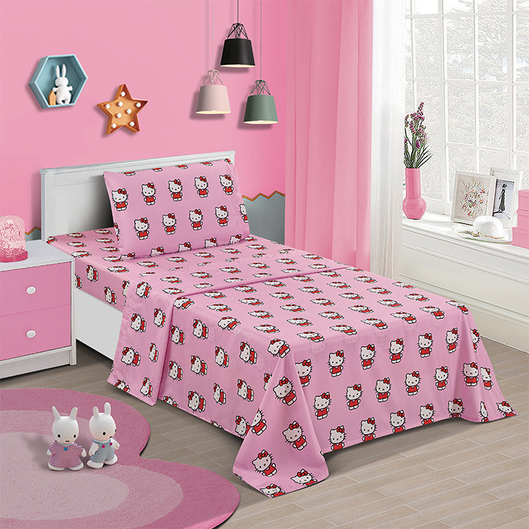 3Piece "Classic Girl in Pink" Hello Kitty Twin Sanrio Bed sheet Set
