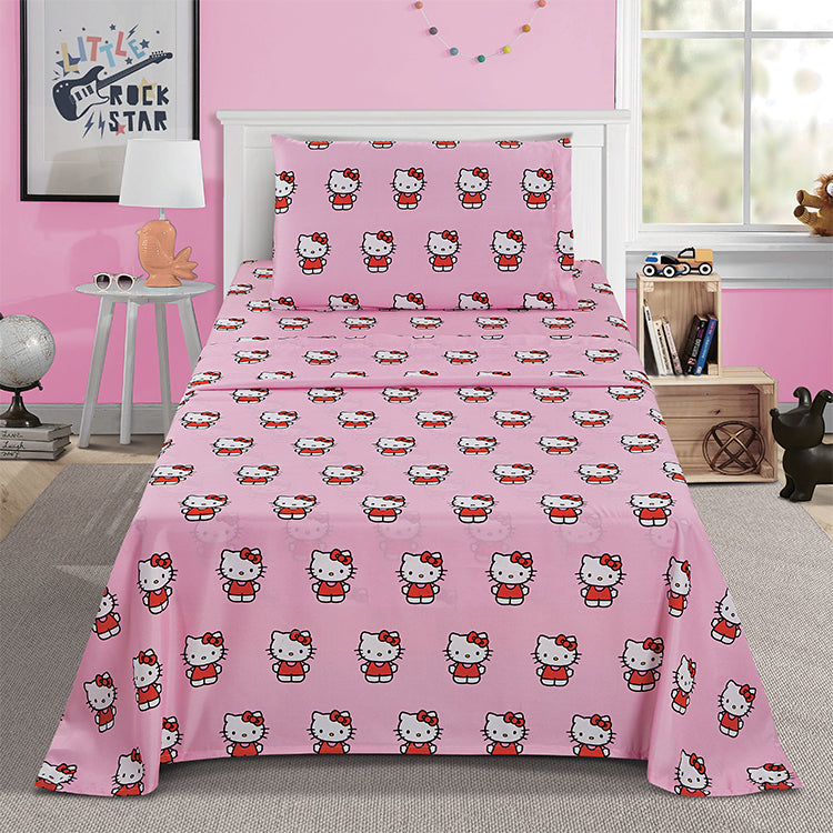 3Piece "Classic Girl in Pink" Hello Kitty Twin Sanrio Bed sheet Set