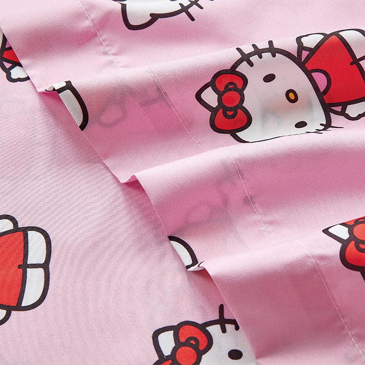 3Piece "Classic Girl in Pink" Hello Kitty Twin Sanrio Bed sheet Set - Solid Packing (8 Items in a Case)