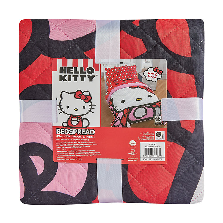 World of Bows" Hello Kitty Twin/Full Sanrio Bedspread - Solid Packing (12 Items in a Case)