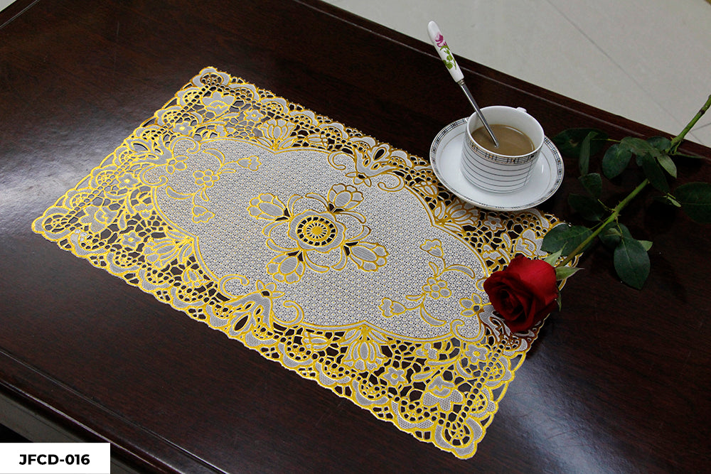 PVC LACE PLACEMAT GOLD COATED (RECTANGLE) GROUP B– (ASSORTED CASE PACK 216 Pcs PER CASE)