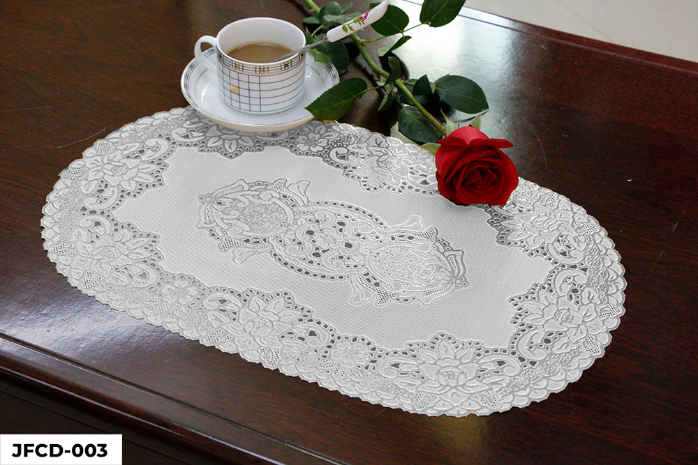 PVC LACE SILVER COATED PLACEMAT (OVAL) GROUP D– (ASSORT CASE PACK 216 Pcs PER CASE)