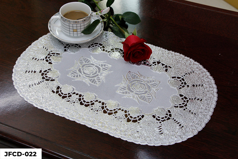 PVC LACE SILVER COATED PLACEMAT (OVAL) GROUP D– (ASSORT CASE PACK 216 Pcs PER CASE)