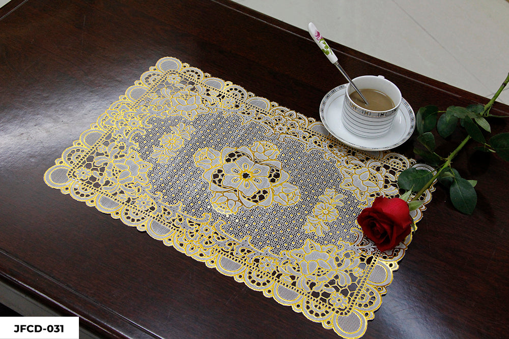 PVC LACE PLACEMAT GOLD COATED (RECTANGLE) GROUP B– (ASSORTED CASE PACK 216 Pcs PER CASE)