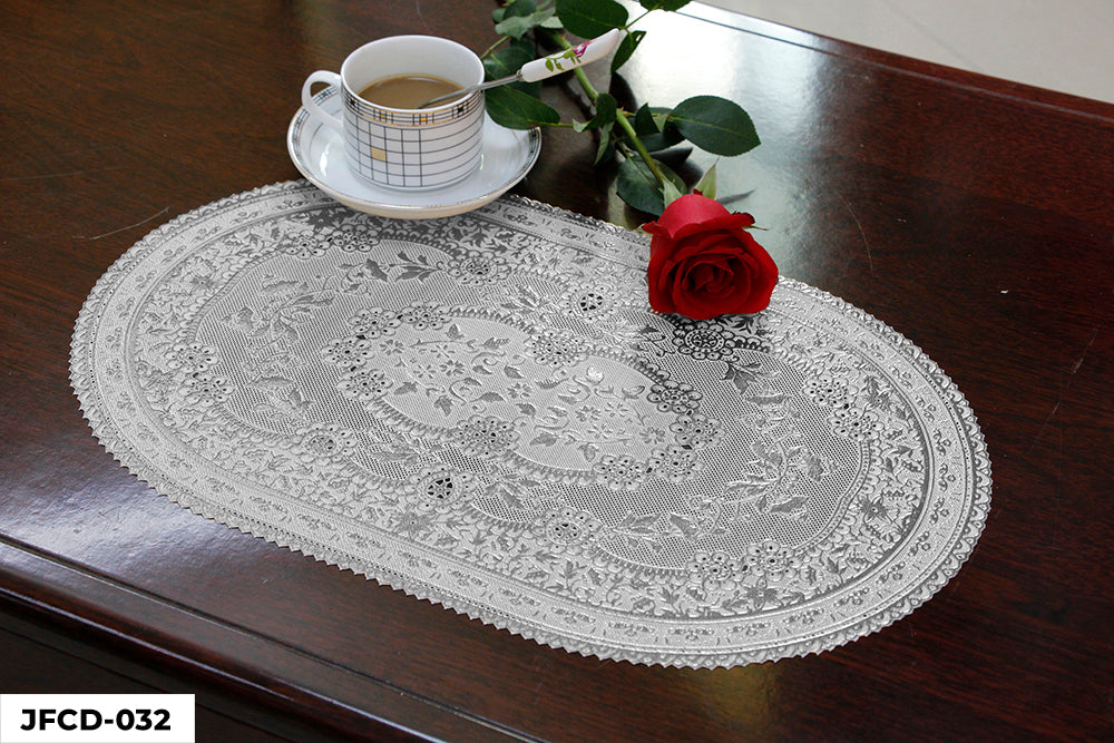 PVC LACE SILVER COATED PLACEMAT (OVAL) GROUP D– (ASSORT CASE PACK 216 Pcs PER CASE)