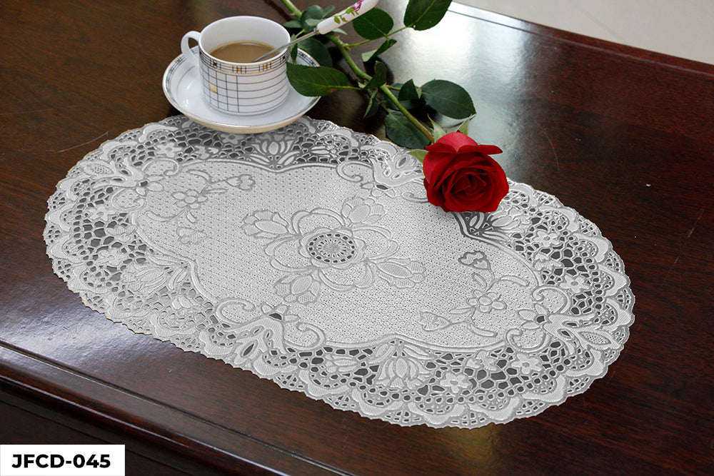 PVC LACE SILVER COATED PLACEMAT (OVAL) GROUP D– (ASSORT CASE PACK 216 Pcs PER CASE)