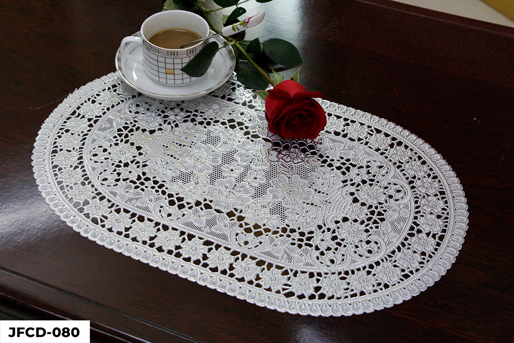 PVC LACE SILVER COATED PLACEMAT (OVAL) GROUP D– (ASSORT CASE PACK 216 Pcs PER CASE)