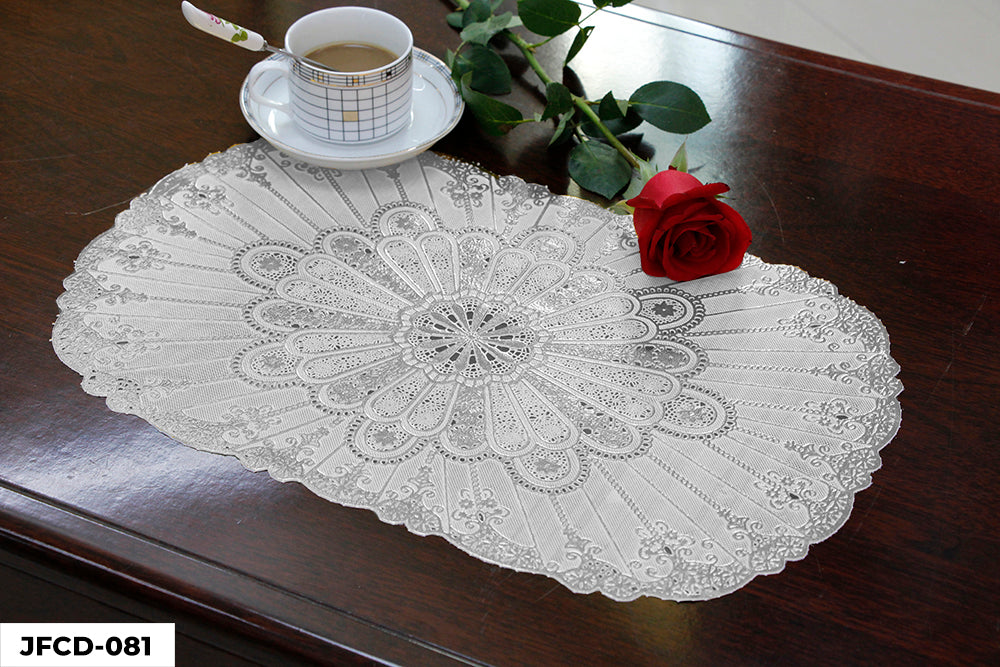 PVC LACE SILVER COATED PLACEMAT (OVAL) GROUP D– (ASSORT CASE PACK 216 Pcs PER CASE)