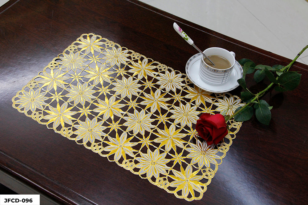 PVC LACE PLACEMAT GOLD COATED (RECTANGLE) GROUP A– (ASSORTED CASE PACK 180 Pcs PER CASE)