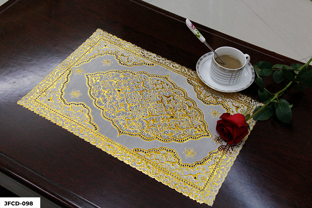 PVC LACE PLACEMAT GOLD COATED (RECTANGLE) GROUP A– (ASSORTED CASE PACK 180 Pcs PER CASE)