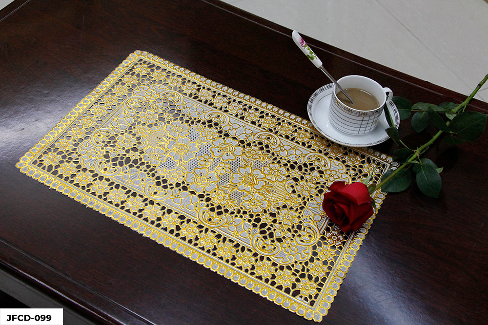 PVC LACE PLACEMAT GOLD COATED (RECTANGLE) GROUP A– (ASSORTED CASE PACK 180 Pcs PER CASE)