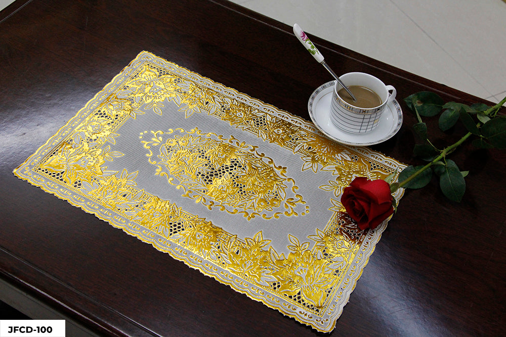 PVC LACE PLACEMAT GOLD COATED (RECTANGLE) GROUP A– (ASSORTED CASE PACK 180 Pcs PER CASE)