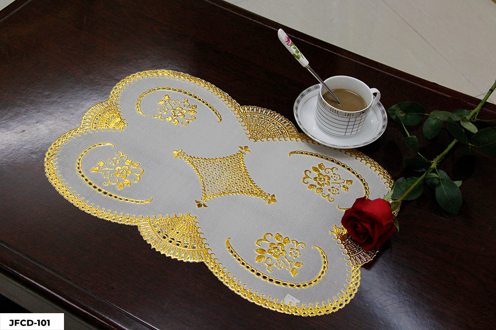 PVC LACE PLACEMAT GOLD COATED (RECTANGLE) GROUP A– (ASSORTED CASE PACK 180 Pcs PER CASE)
