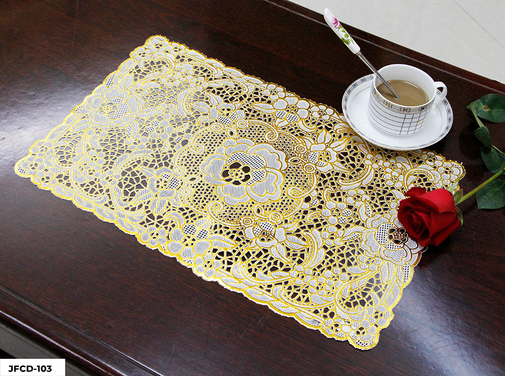 PVC LACE PLACEMAT GOLD COATED (RECTANGLE) GROUP A– (ASSORTED CASE PACK 180 Pcs PER CASE)