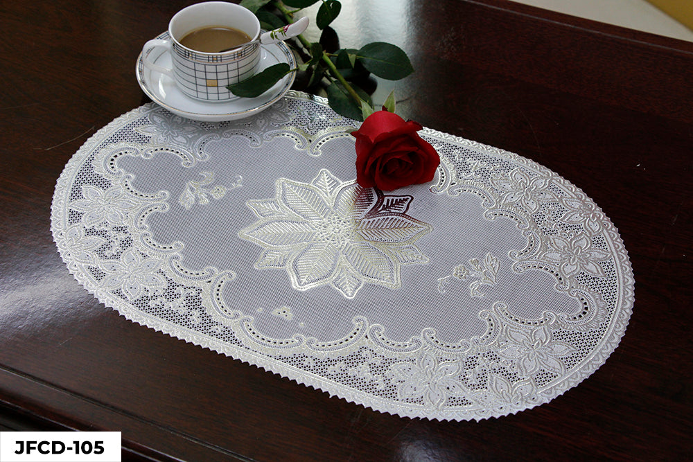 PVC LACE SILVER COATED PLACEMAT (OVAL) GROUP D– (ASSORT CASE PACK 216 Pcs PER CASE)