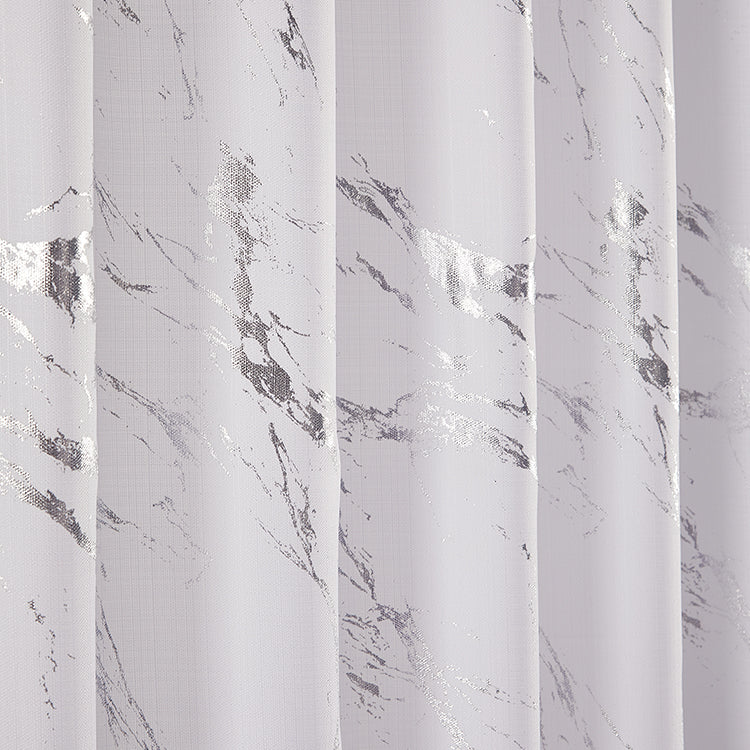 14 Piece "Marble Shine-Silver Foil" Roaring Metallic Shower Curtain