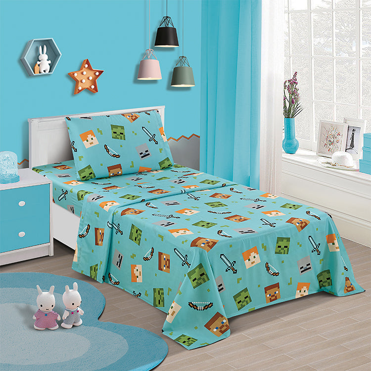 3 Piece "Blocks" Minecraft Twin Minecraft Bed sheet Set