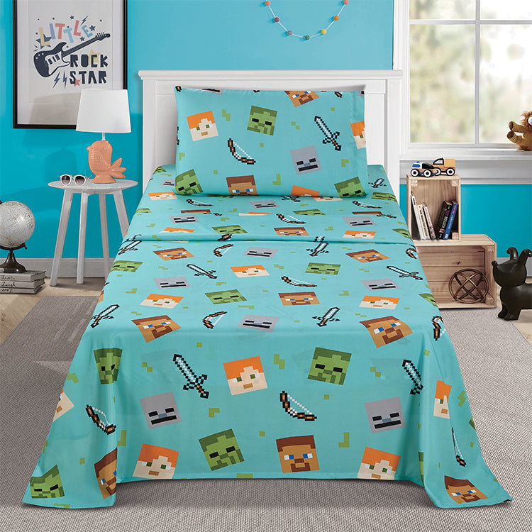 3 Piece "Blocks" Minecraft Twin Minecraft Bed sheet Set
