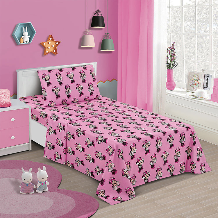3 Piece "Polka Dot Bow (Pink)" Minnie Twin Disney Bed sheet Set