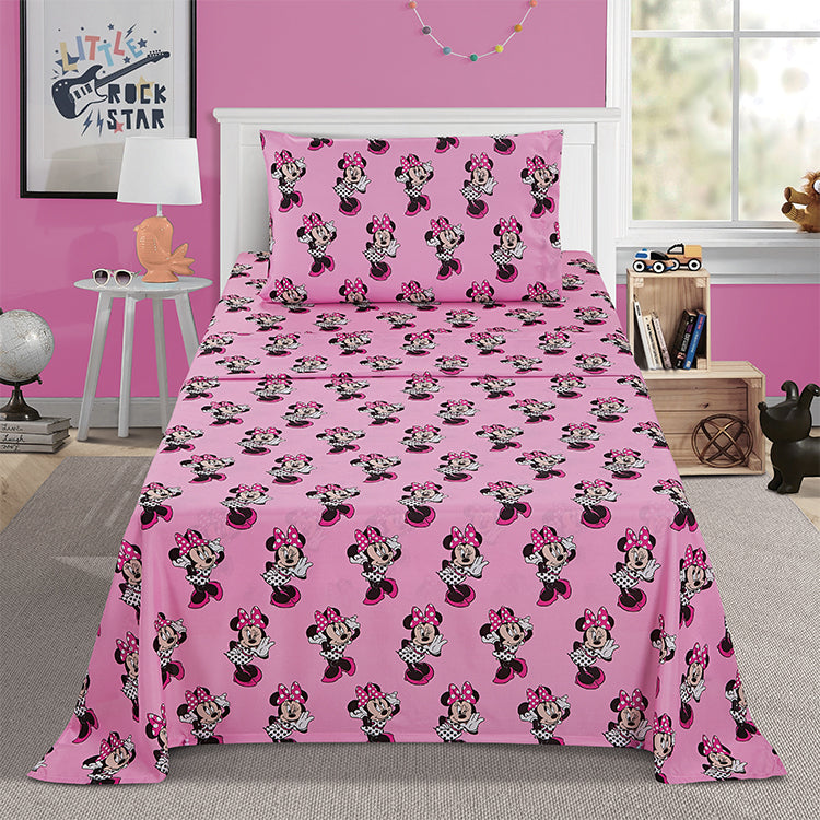 3 Piece "Polka Dot Bow (Pink)" Minnie Twin Disney Bed sheet Set