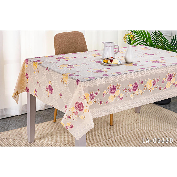 PVC LACE PRINTED TABLECLOTH-(SOLID CASE PACK 2 TABLE CLOTH PER CASE ACCORDING TO YOUR SELECTED DESIGN)