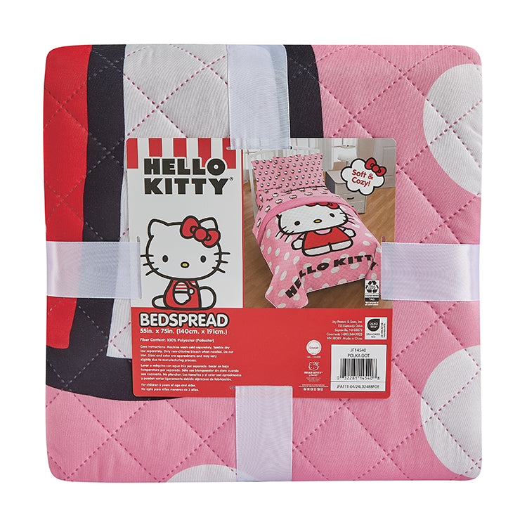 "Polka Dots" Hello Kitty Twin/Full Sanrio Bedspread - Solid Packing (12 Items in a Case)