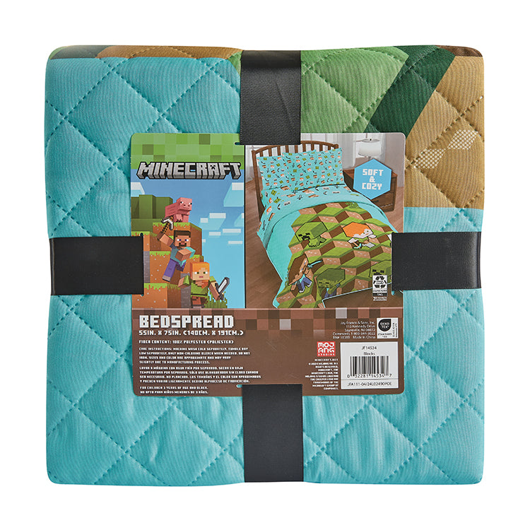 TWIN/FULL BEDSPREAD MINECRAFT"BLOCKS" - (SOLID PACKING: 12 ITEMS IN A CASE)
