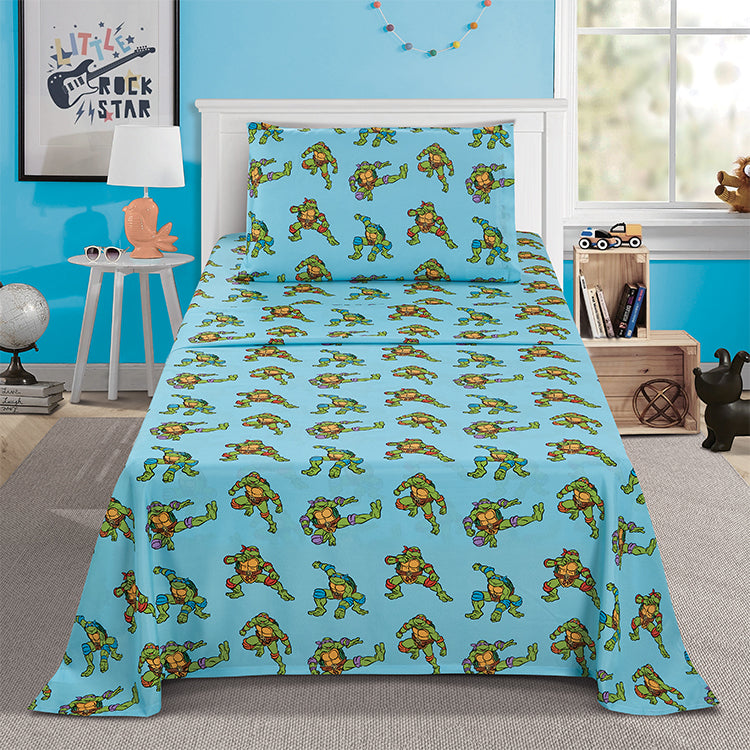 3 Piece "Retro & Ready to Fight" TMNT Twin Nickelodeon Bed sheet Set
