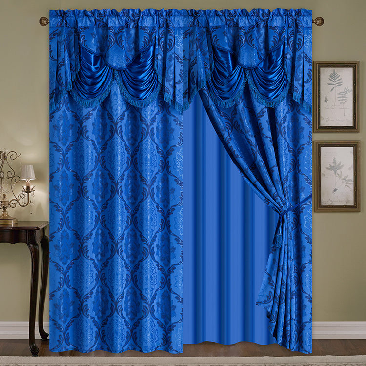 2 Pieces Amina Collection Jacquard Window Curtain With Valance and Backing