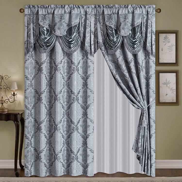 2 Pieces Amina Collection Jacquard Window Curtain With Valance and Backing