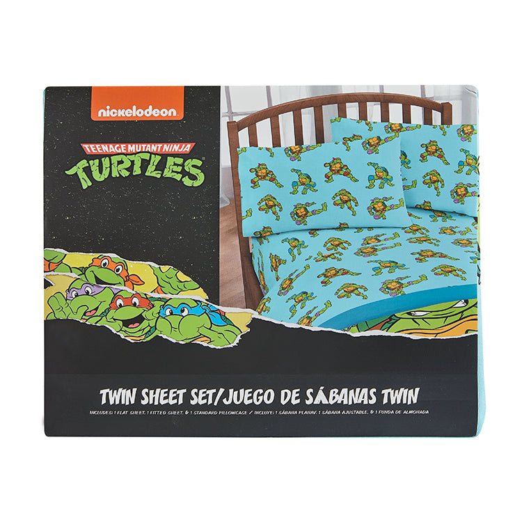 3 Piece "Retro & Ready to Fight" TMNT Twin Nickelodeon Bed sheet Set