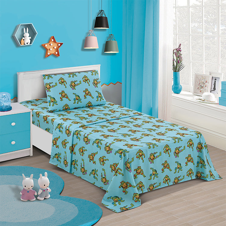3 Piece "Retro & Ready to Fight" TMNT Twin Nickelodeon Bed sheet Set